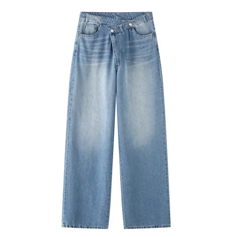 Women's Casual Baggy Denim Jeans Wide Leg High Waist Trousers