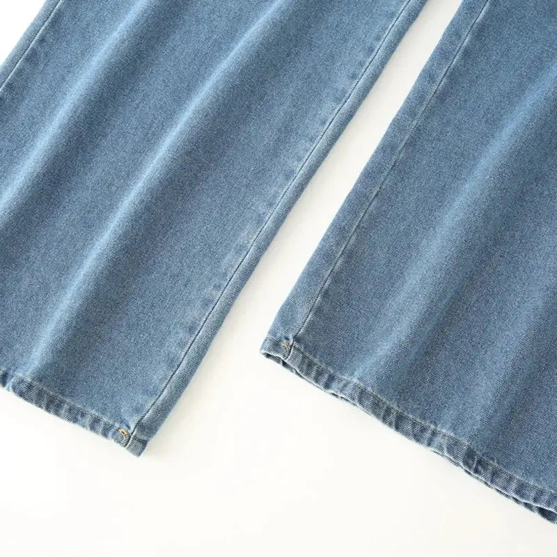 Women's Casual Baggy Denim Jeans Wide Leg High Waist Trousers
