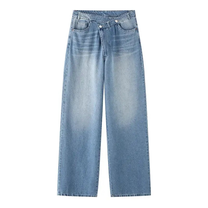 Women's Casual Baggy Denim Jeans Wide Leg High Waist Trousers