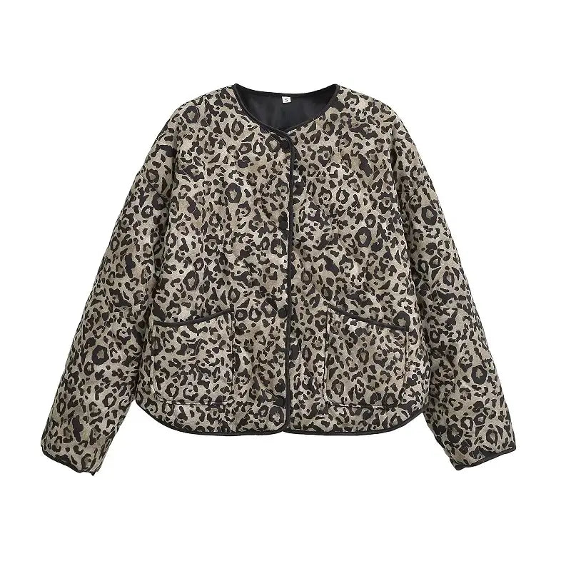 Women's Elegant Leopard Print Jacket Casual Long Sleeve Coat