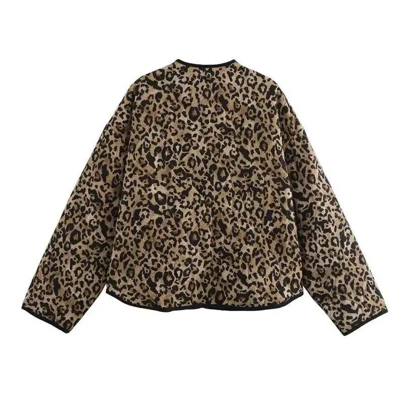 Women's Elegant Leopard Print Jacket Casual Long Sleeve Coat
