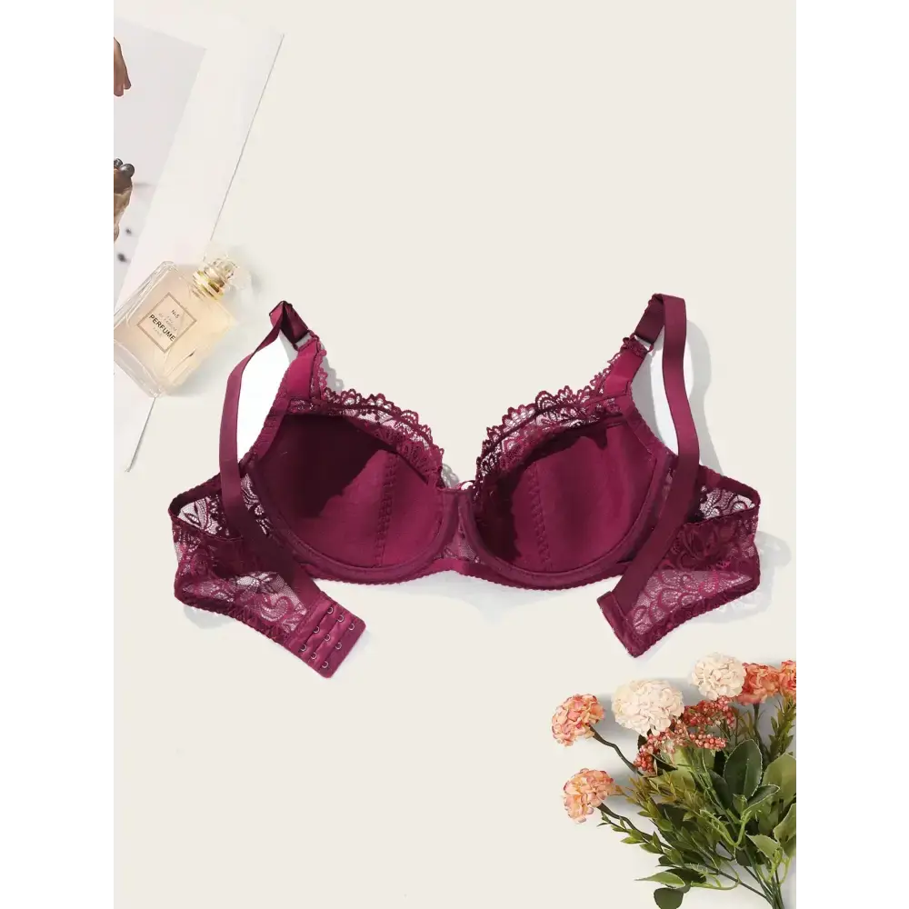 BEAUWEAR Plain Floral Lace Bra for Woman Plus Size Bra with Wire no Foam Full Cup Lingerie