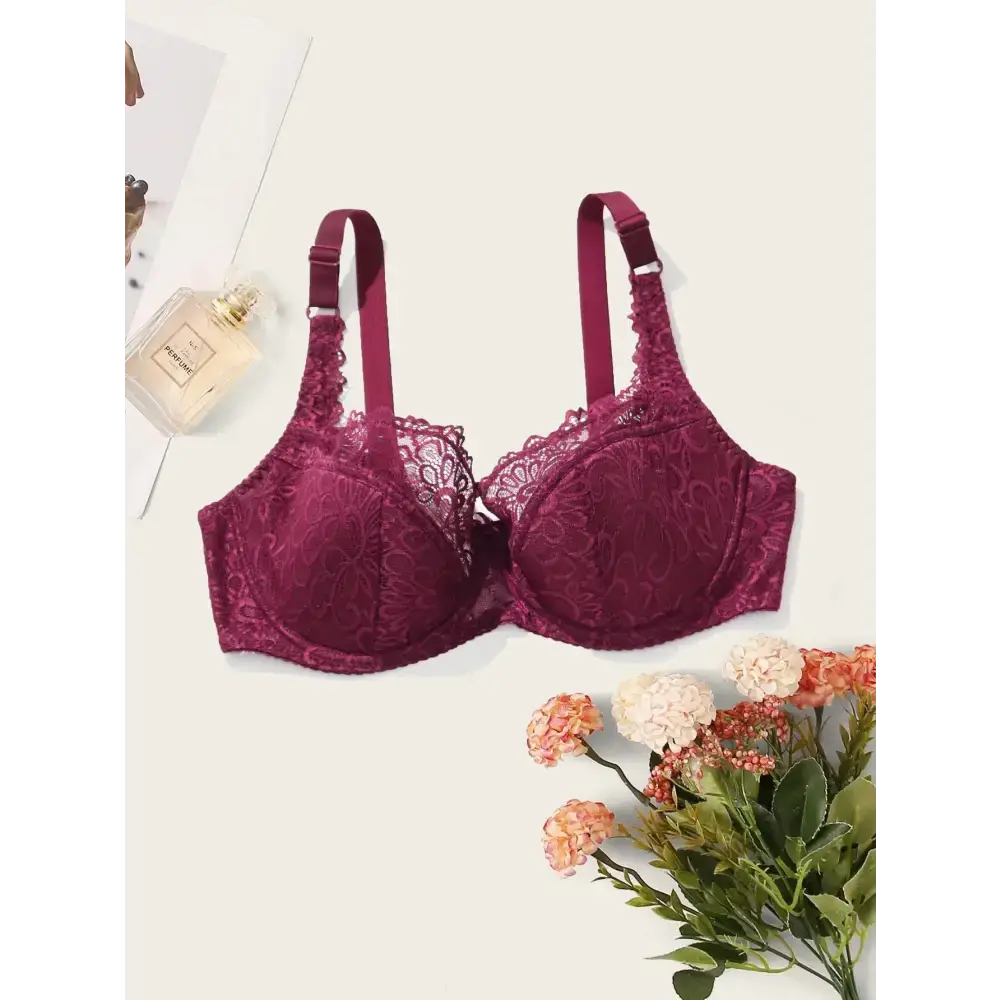 BEAUWEAR Plain Floral Lace Bra for Woman Plus Size Bra with Wire no Foam Full Cup Lingerie