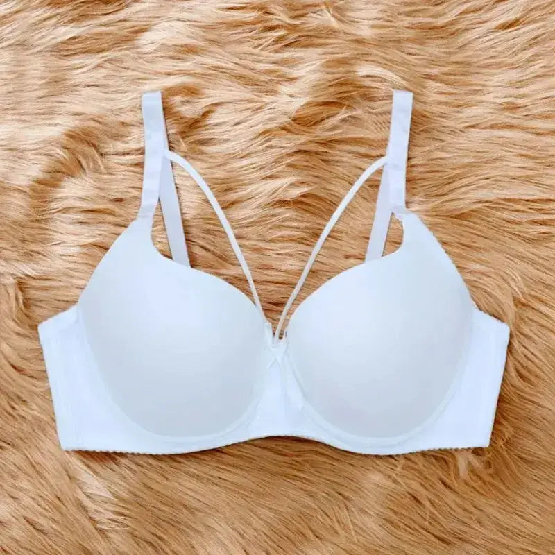 Beauwear Simple Solid T-Shirt Bra for Women Comfy Breathable Cut Out Push Up Bra with Foam - White / 95C