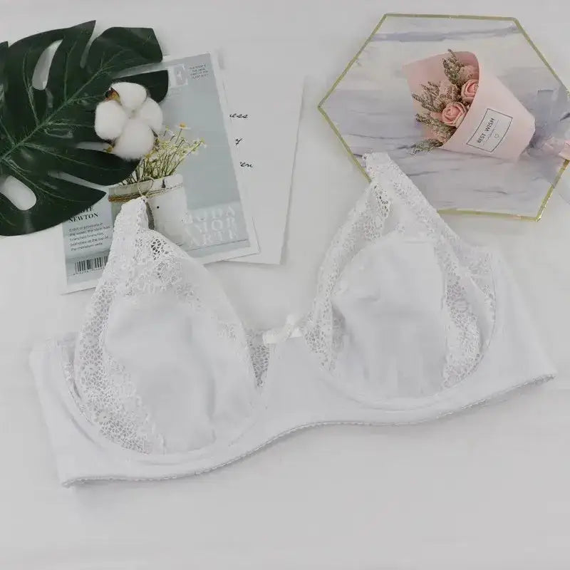 Beauwear Women Floral Lace Bras Perspective Underwire Bra Sexy Lingerie Plus Size Bralette Large Cup 36-46 E - B17White