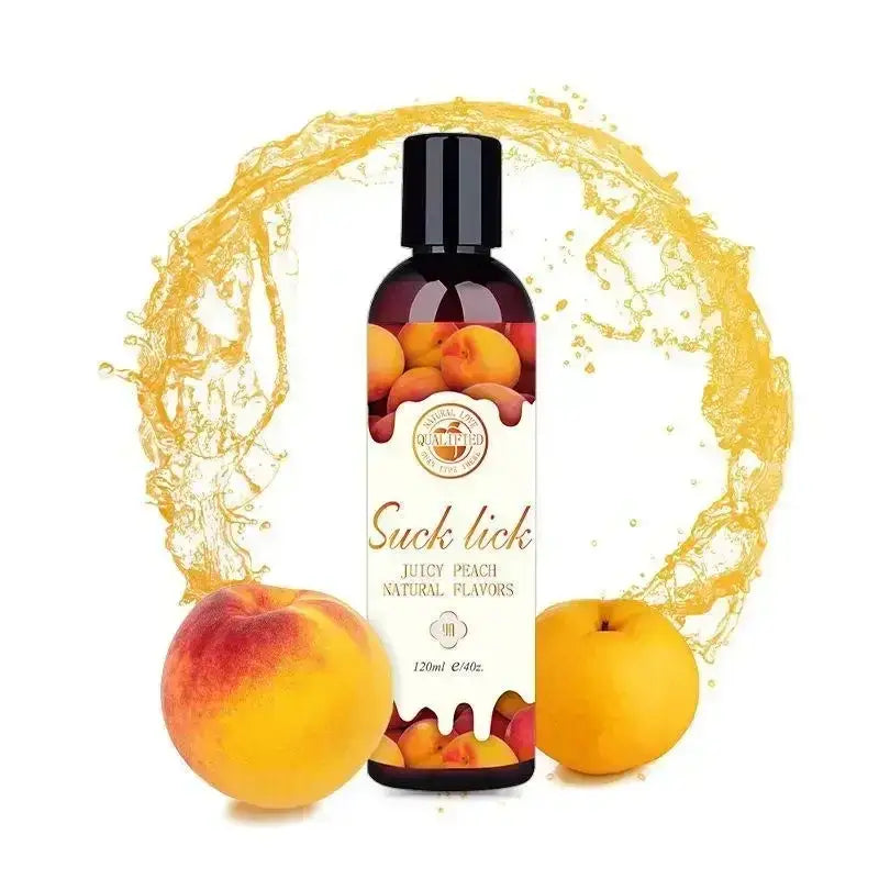 Suck Lick Juicy Peach Flavored Lubricant, 120ml bottle. Natural flavors for enhanced pleasure.