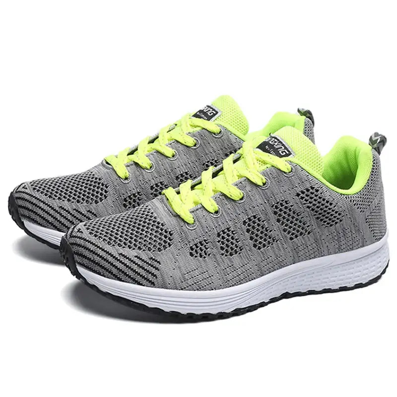 Stylish Fashion Women's Sneakers Lace Up in gray and neon green, perfect for casual occasions and comfort.
