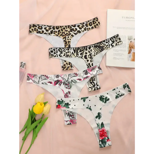 Four Piece Leopard Print Thong Underwear Set - The Lady's Haven Boutique