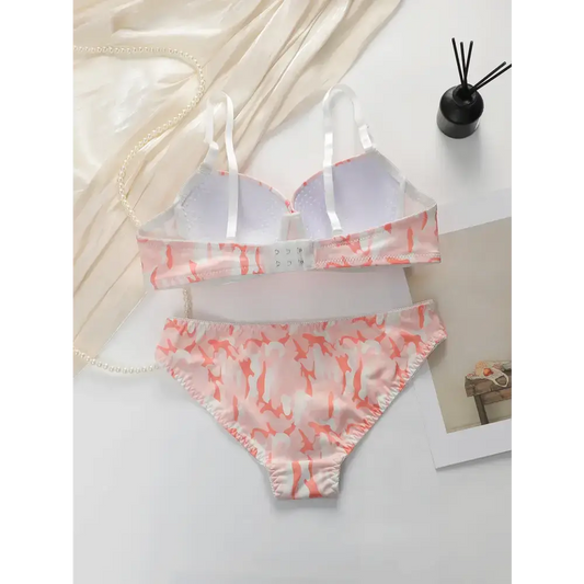 Gathering Bra and Panty Set with Steel Ring - The Lady's Haven Boutique