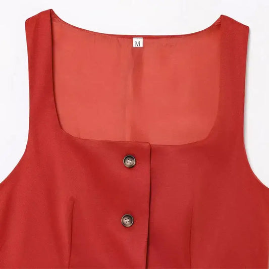 Red elegant spring summer waistcoat with square neckline and button closure from The Lady's Haven Boutique