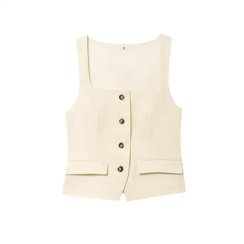 Elegant spring summer waistcoat in cream color with button closure and front pockets