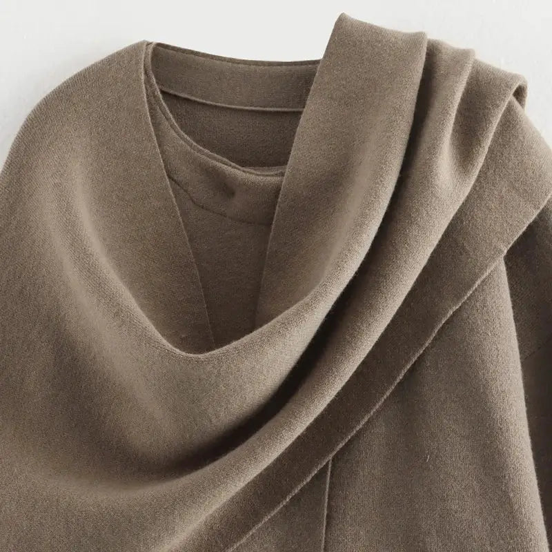 Soft brown long sleeve cardigan for ladies with a cozy draped neckline from The Lady's Haven Boutique