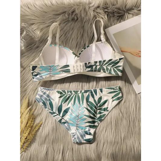 Ladies Summer Leaf Print Lingerie Set - The Lady's Haven Boutique