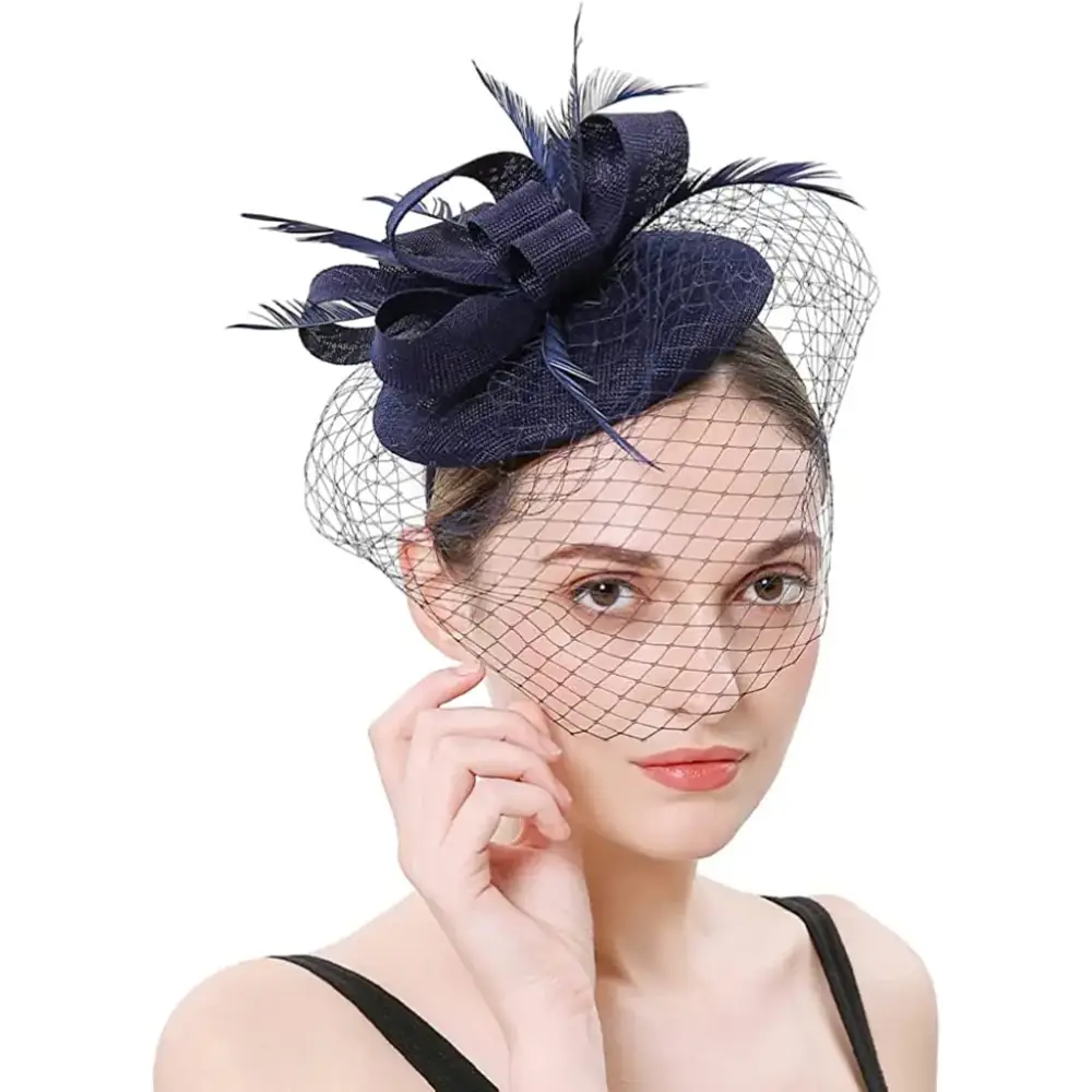 New Fascinator Pillox Hat Wedding Bridal Veil Fascinator Mesh Lace Headband Tea Party Feather Fascinator Hats for Women