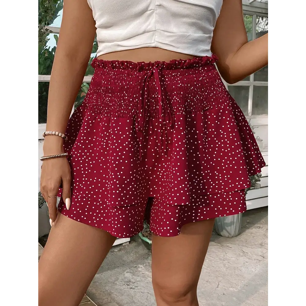 Plus Size 2025 Summer New Polka Dot Print Double Layer Skirt Elasticized Waistband Ruffled Hemline