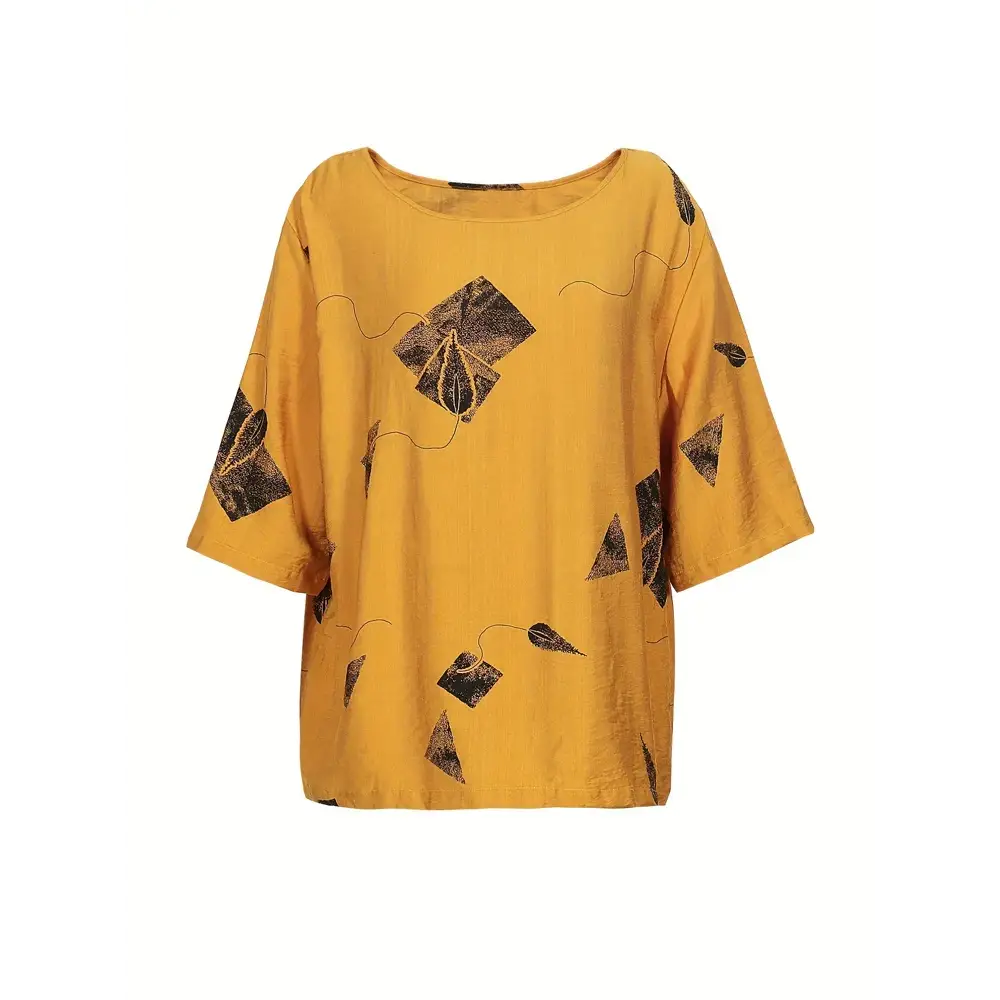 Plus Size 2025 Summer New Women’s Irregular Pattern Round Neck Short Sleeve Top Elastic Waist Trousers Basic 2 Piece Set