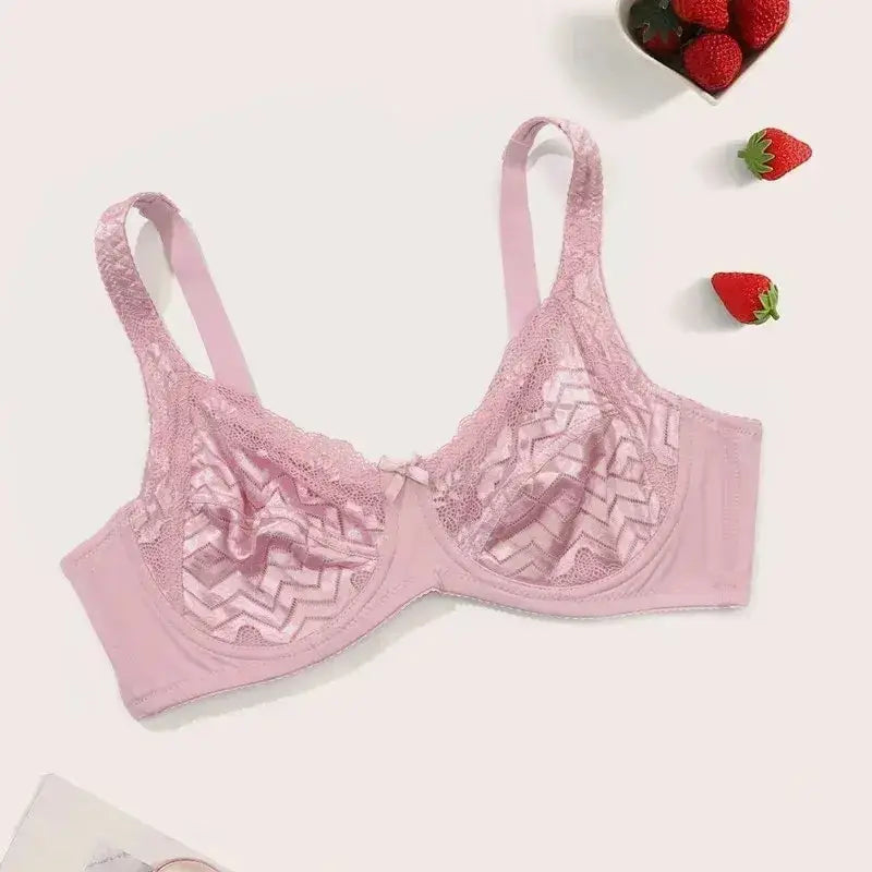 Plus Size Sexy Bra Women's Solid Contrast Embroidery Lace Underwire Full Coverage Bra - The Lady's Haven Boutique