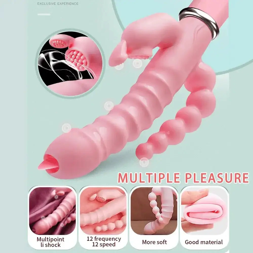 Rabbit G Spot Dildo Vibrator Clitoris Stimulator Penis Anal Double Penetration Tongue Licking Double Rod Sex Toy For Women Adult - The Lady's Haven