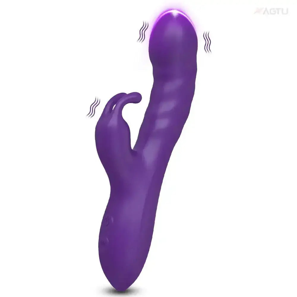 Purple rabbit vibrator with G-spot and clitoral stimulator for adult use.