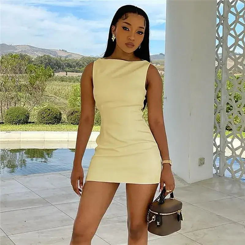 Sleeveless O‑Neck Mini Dress with Zipper and Layered Finish - Mini Dresses