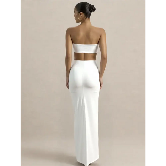 Mozision Off-shoulder Strapless Sexy Maxi Dress Women Elegant White Sleeveless Backless Draped Bodycon Club Party Long
