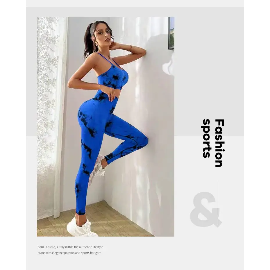 Stylish Tie Dye Yoga Women's Tracksuit Fitness Yoga Sets with seamless design, perfect for workouts and gym sessions.