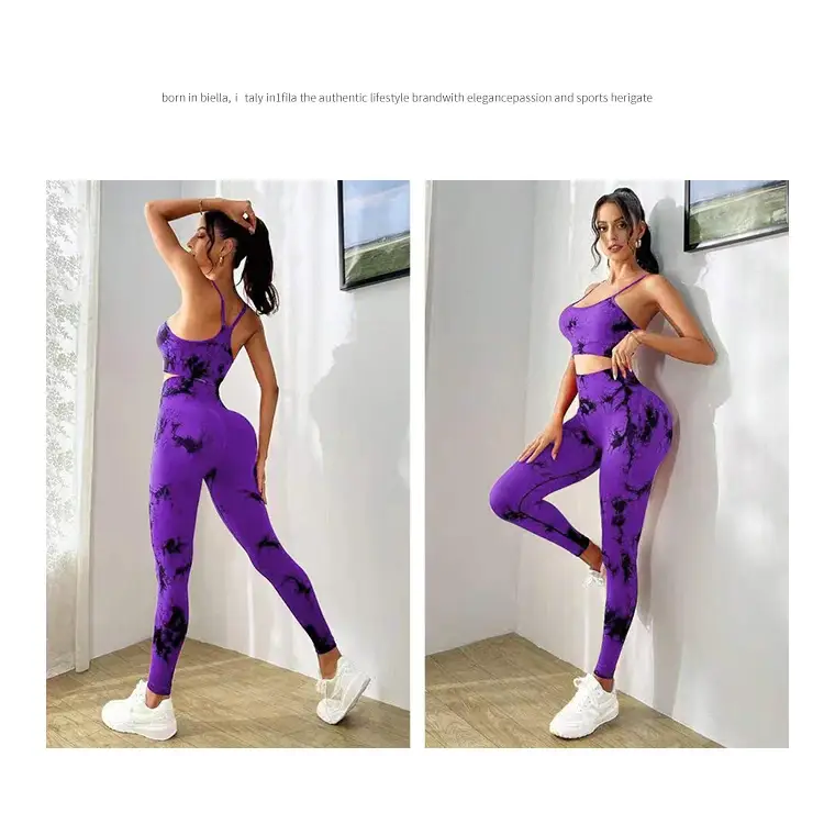 Stylish Tie Dye Yoga Women's Tracksuit Fitness Yoga Sets Sportswear with seamless design, perfect for workouts and gym wear.