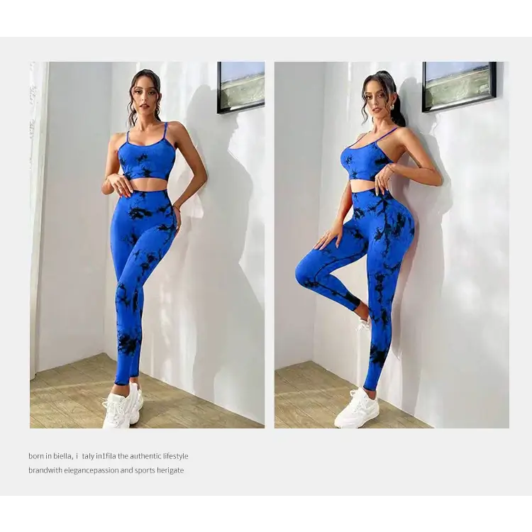 Stylish Tie Dye Yoga Women's Tracksuit Fitness Yoga Sets with seamless sports bra and high waist leggings for workouts.