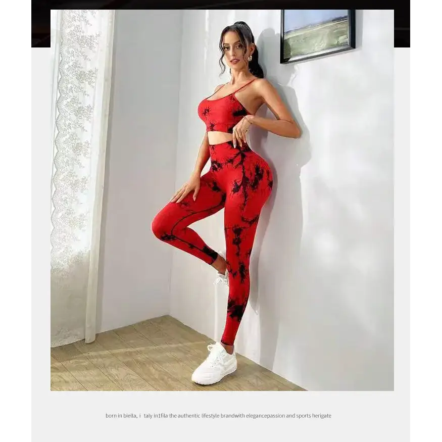 Stylish Tie Dye Yoga Women's Tracksuit, featuring a seamless sports bra and high waist leggings from CZGUKEC. Perfect for workouts!