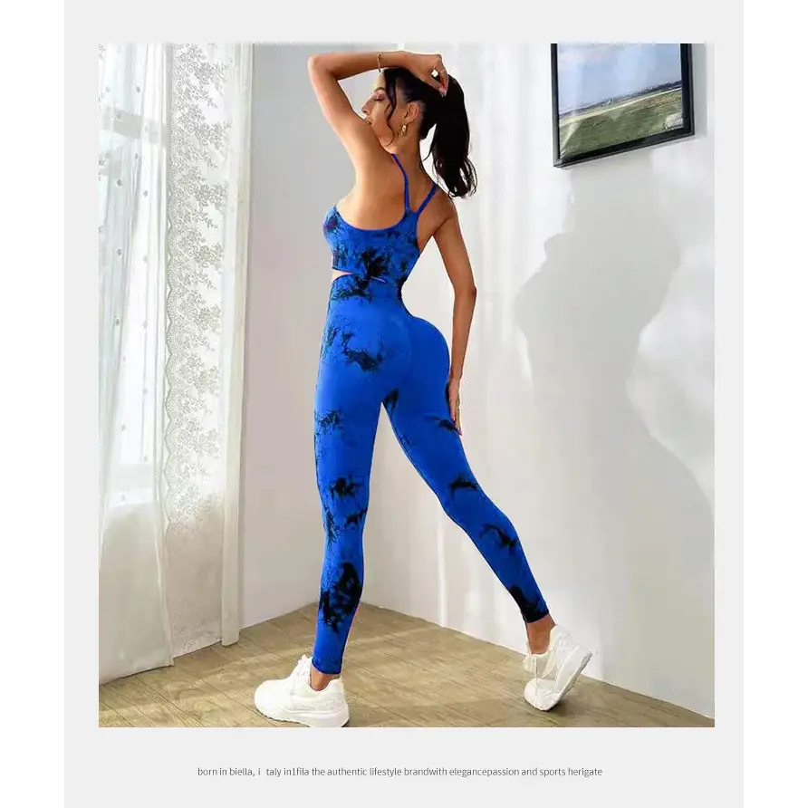 Stylish Tie Dye Yoga Women's Tracksuit Fitness Yoga Sets with seamless sports bra and high waist leggings for workouts.