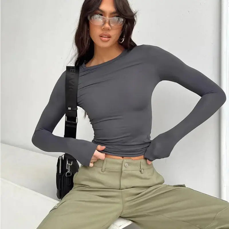 Stylish Women Casual Long Sleeve T-Shirts, perfect for Spring Autumn, featuring a slim fit for trendy streetwear.