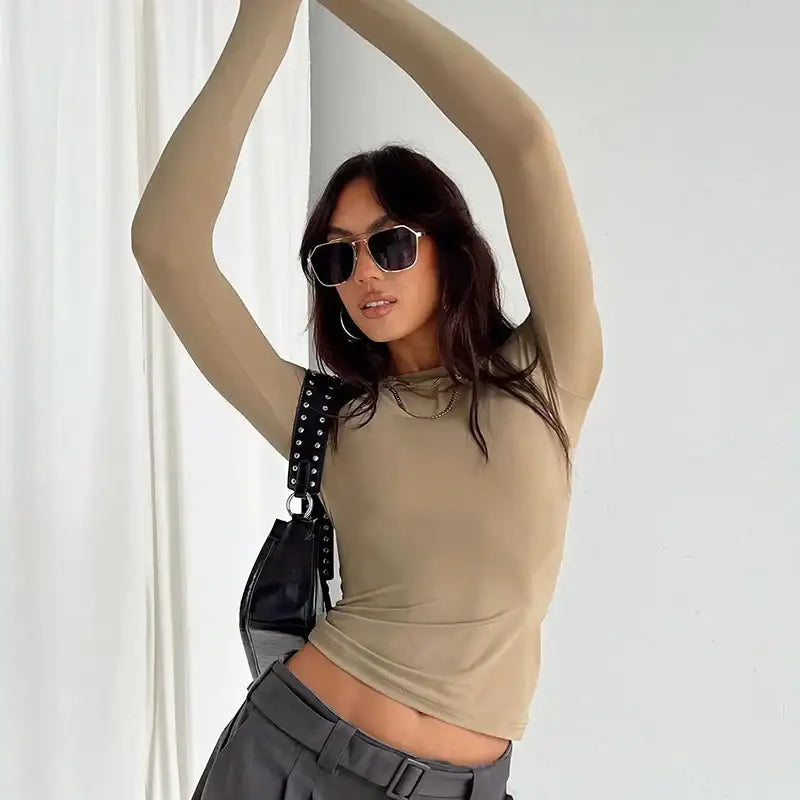 Women Casual Long Sleeve T-Shirts Spring Autumn Solid Slim Fit Pullovers Tees Shirts Female Streetwear by Yezw.