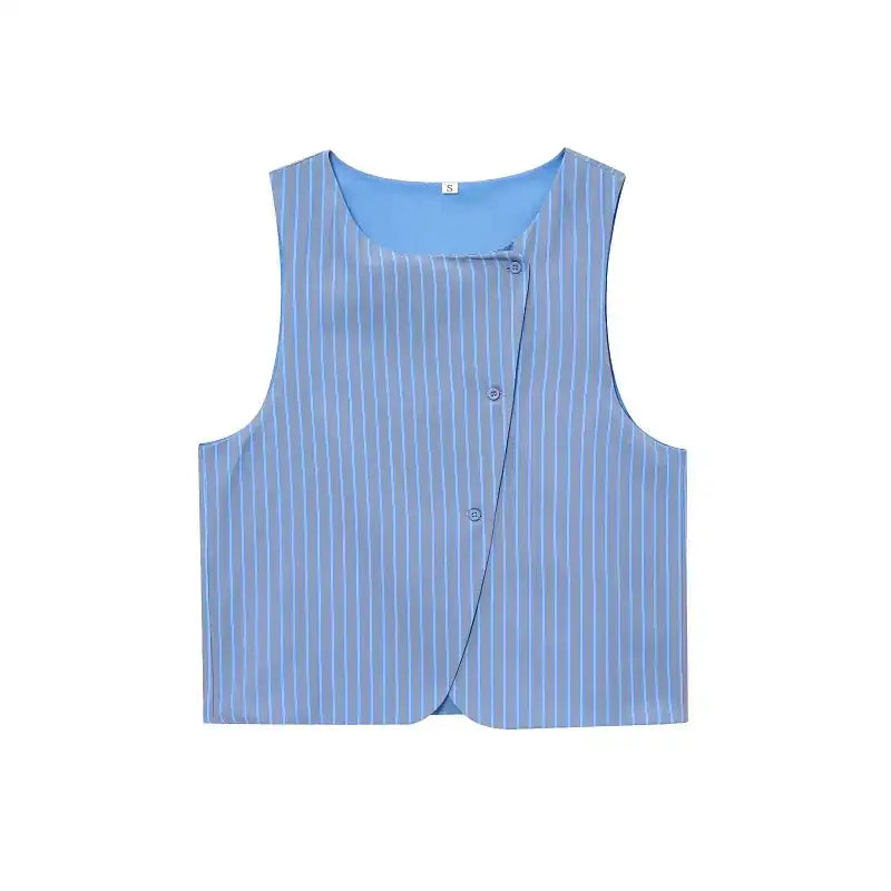 Blue striped sleeveless top from casual summer lounge set with button closure