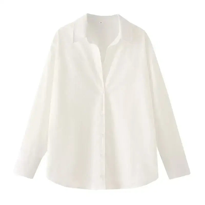 White spring long sleeve office shirt with classic collar and button-down front