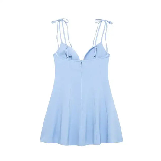 The Lady's Haven Boutique blue mini party dress with spaghetti straps and a flared skirt