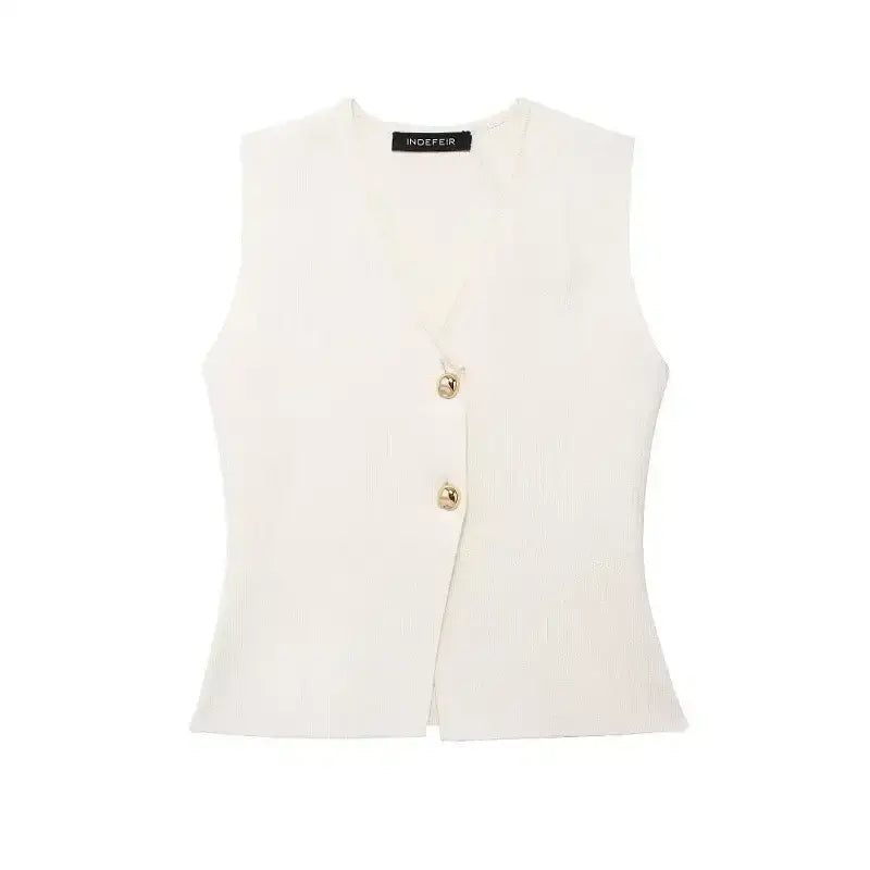 White crop sweater vest with gold buttons by The Lady's Haven Boutique