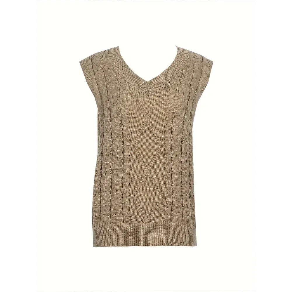 Women’s plus Size Preppy V-Neck Sweater Vest Solid Argyle Knit with Slight Stretch Comfortable Casual Wear