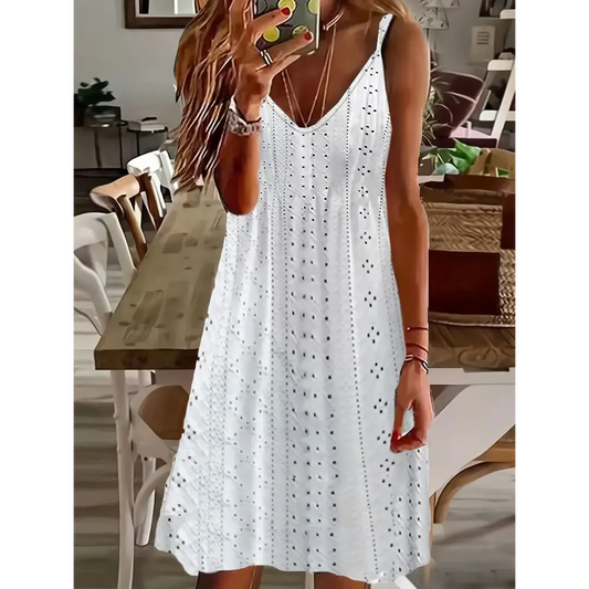2024 AliExpress Europe and the United States Plus Size Women’s Summer New Cutout Jacquard V-Neck Strap Solid Color