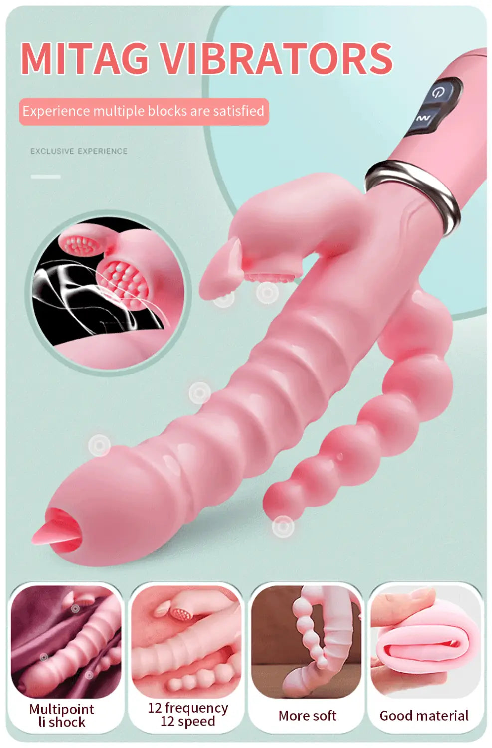 Rabbit G Spot Dildo Vibrator Clitoris Stimulator Penis Anal Double Penetration Tongue Licking Double Rod Sex Toy