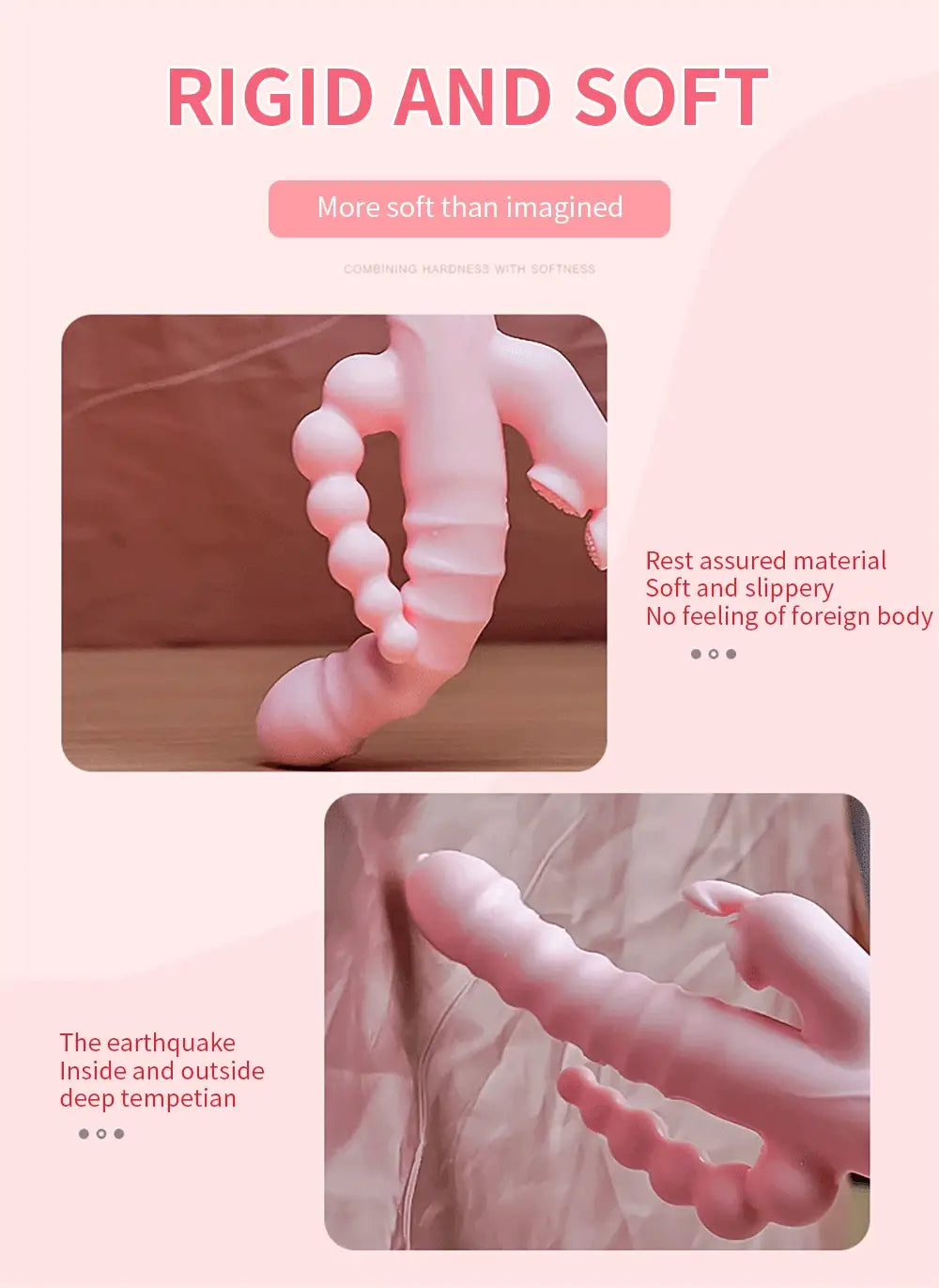 Rabbit G Spot Dildo Vibrator Clitoris Stimulator Penis Anal Double Penetration Tongue Licking Double Rod Sex Toy