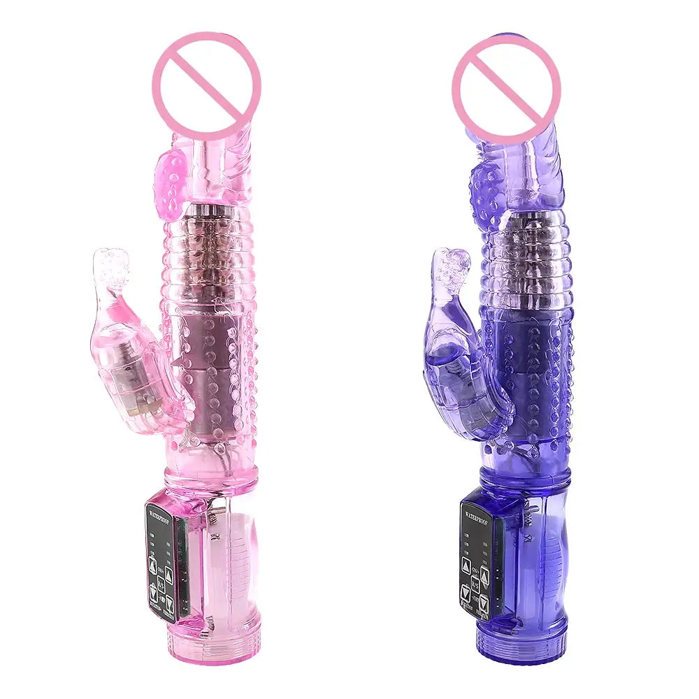 Dildo Rabbit Vibrator Masturbator G Spot 12 Speeds Vibration Dual Motor Massager Clitoris Rotation Stimulator Female