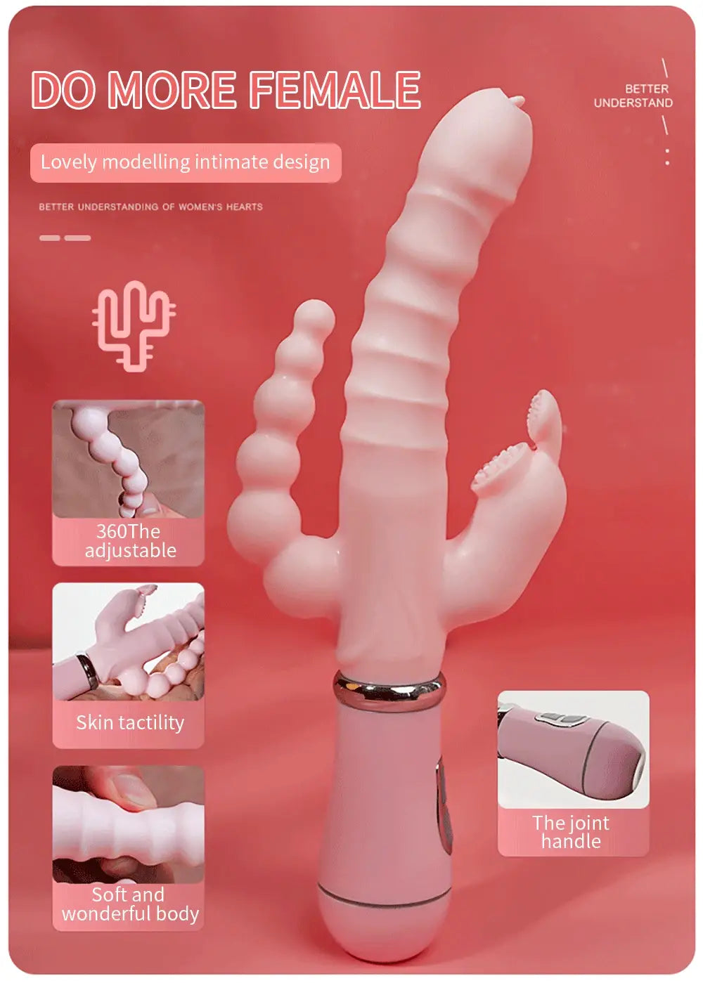 Rabbit G Spot Dildo Vibrator Clitoris Stimulator Penis Anal Double Penetration Tongue Licking Double Rod Sex Toy