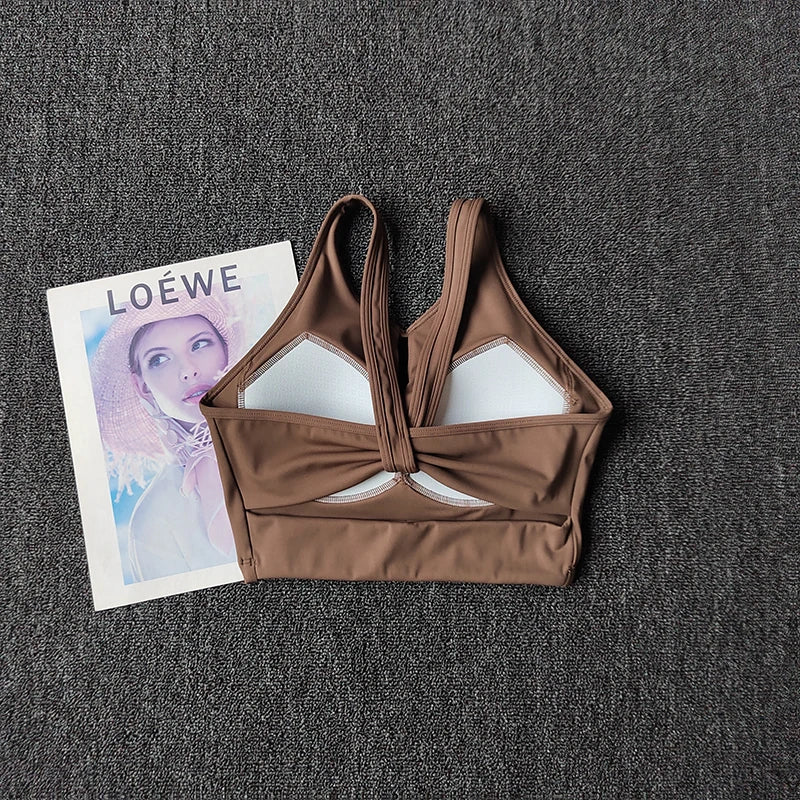 Off-Shoulder High-Support Yoga Sports Bra – U-Back Pilates Crop Top