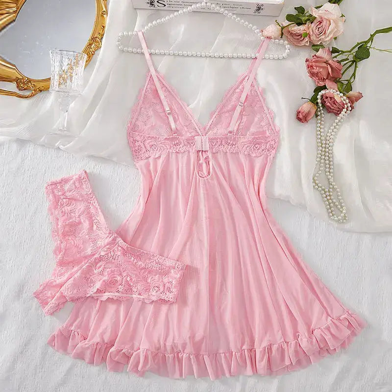 A Set Of Woman Underwear Nightgown Thong Sets Plus Size Suspender Lace Lingerie Sexy Accessories Erotic Bra Nightdress