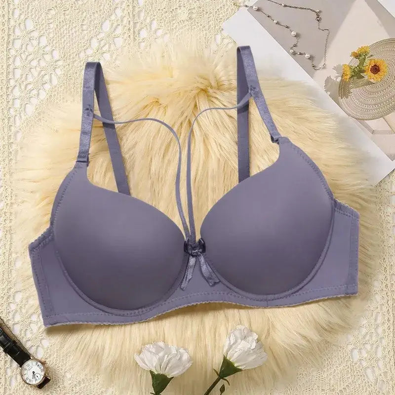 Beauwear Simple Solid T-Shirt Bra for Women Comfy Breathable Cut Out Push Up Bra with Foam