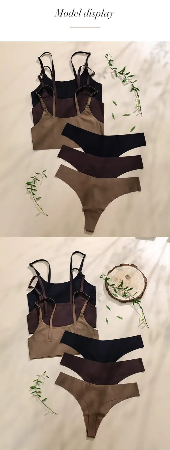 High Quality Latest Design US Size Stylish Solid Ice Silk Seamless Wireless Bras And Women Underwear Set