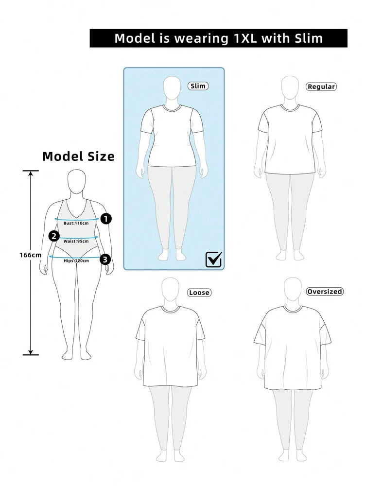 T-shirt côtelé grande taille pour femme, style rétro streetwear américain, coupe ajustée, col rond