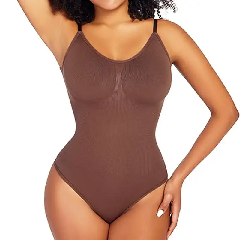 Ribbed Thong Bodysuit Shapewear Adjustable Straps