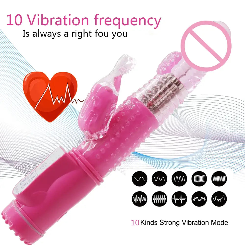 Dildo Rabbit Vibrator Masturbator G Spot 12 Speeds Vibration Dual Motor Massager Clitoris Rotation Stimulator Female