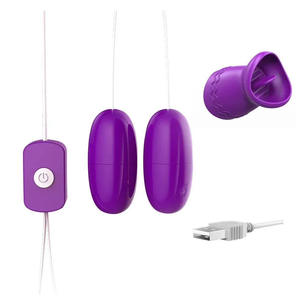 Vibromasseur à double œuf vibrant pour lécher la langue Stimulateur clitoridien et point G